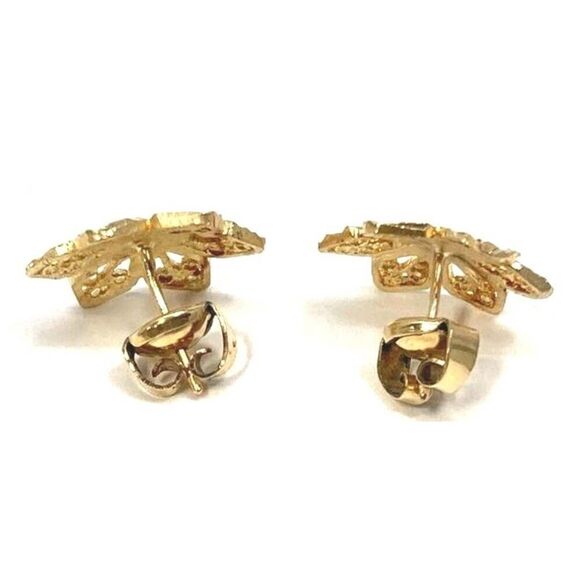 10K Yellow Gold Diamond Cut Filigree Flower Earrings 1.9 Grams Jewelry - Picture 3 of 5